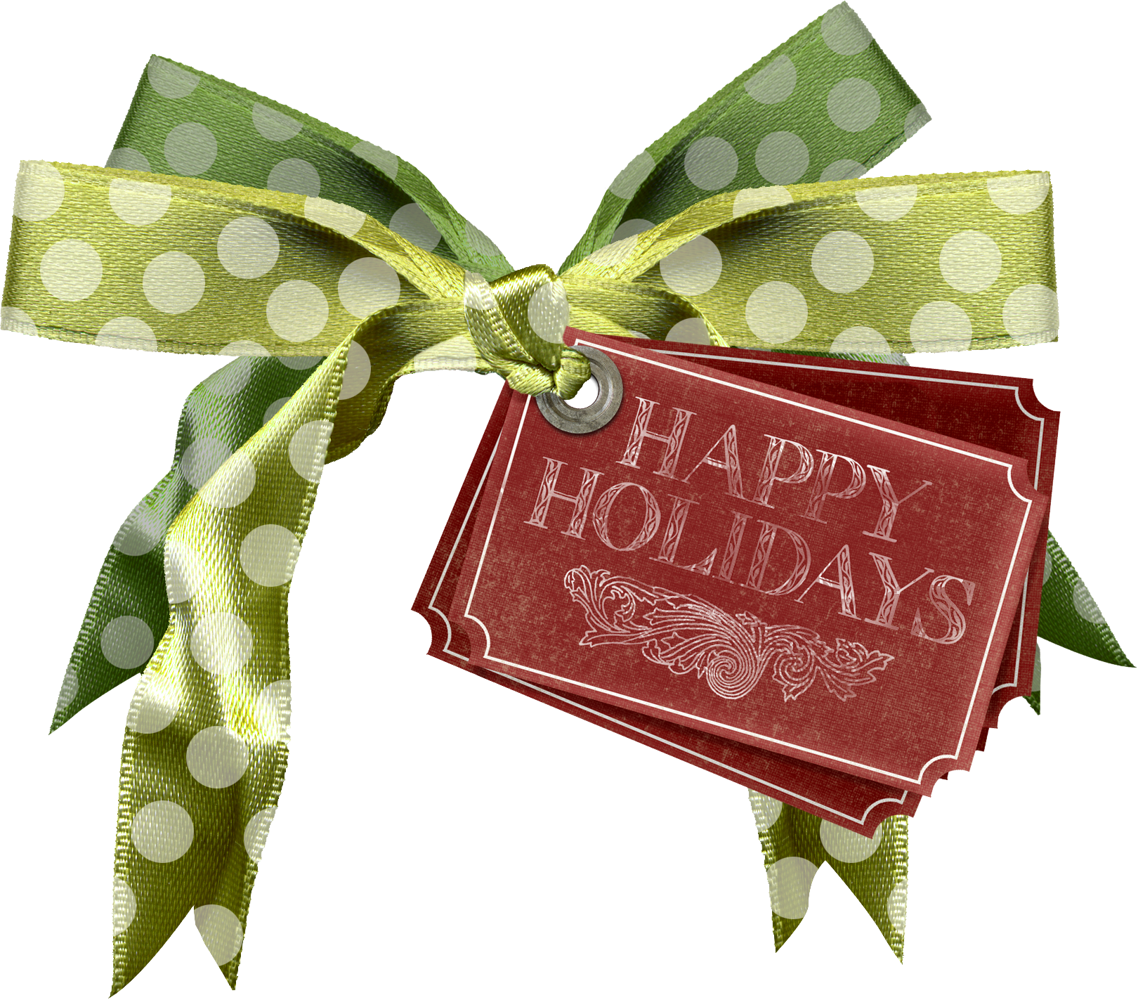 Happy Holidays Gift Tagand Green Ribbon PNG