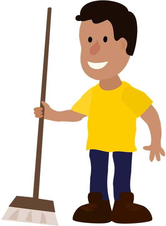 Happy Janitor With Broom Vector Illustration PNG