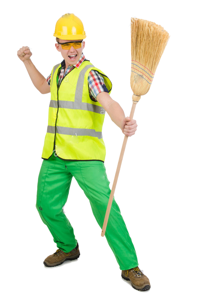 Happy Janitor With Broomand Hard Hat PNG