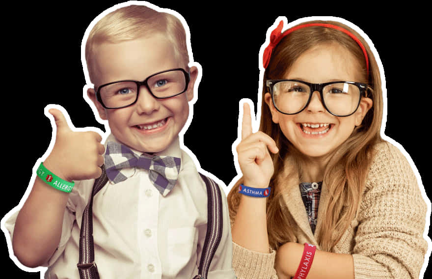 Happy Kids Wearing Allergy Awareness Wristbands PNG