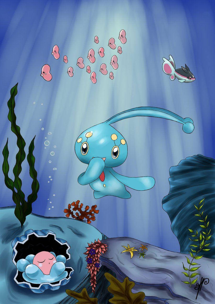 Happy Manaphy Underwater Clampearl Luvdisc Wallpaper
