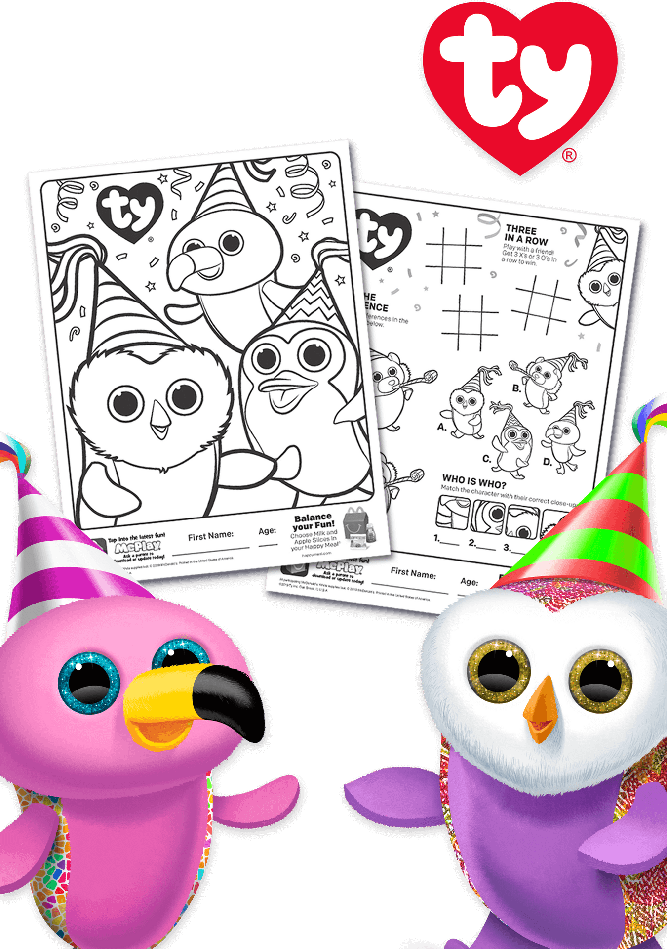 Happy Meal T Y Beanie Boos Activity Sheetand Toys PNG