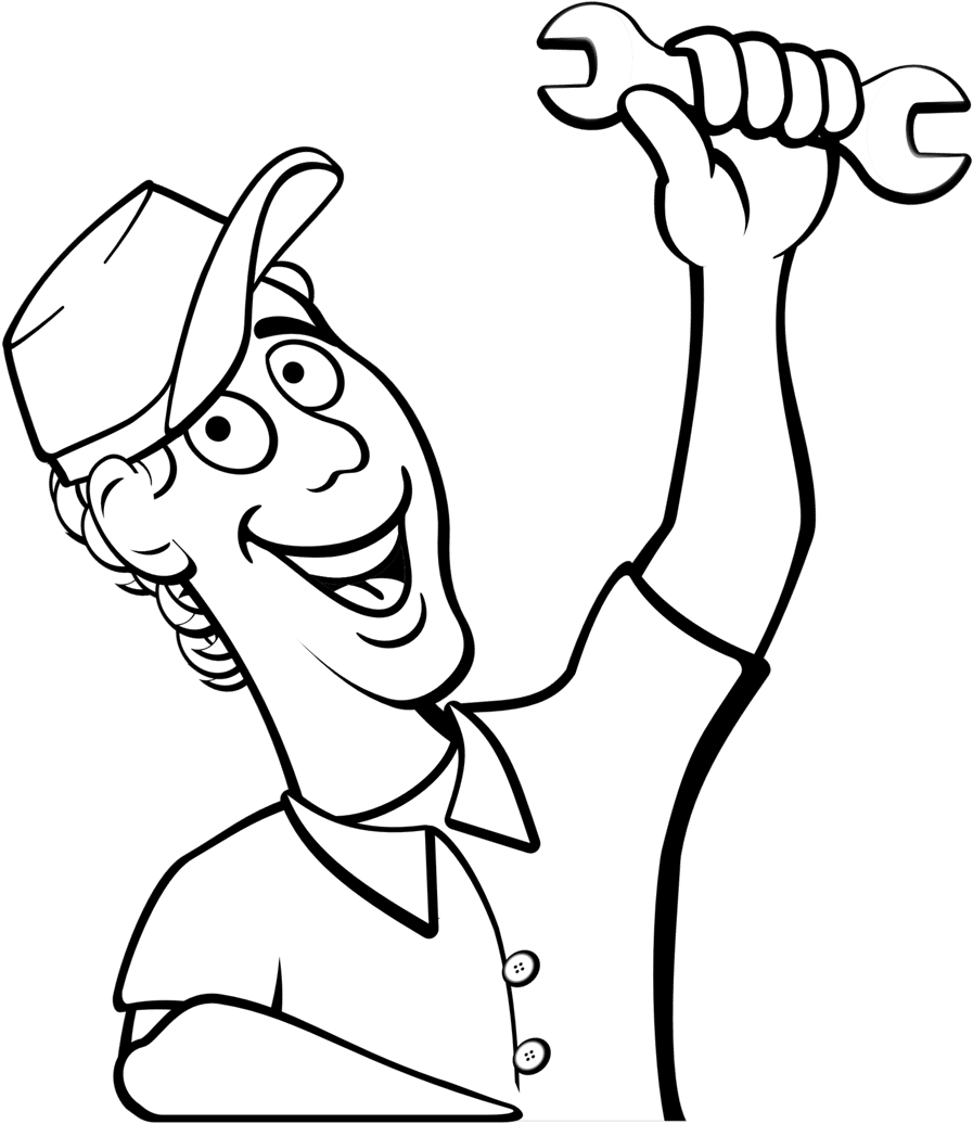 Happy Mechanic Cartoon Holding Wrench PNG