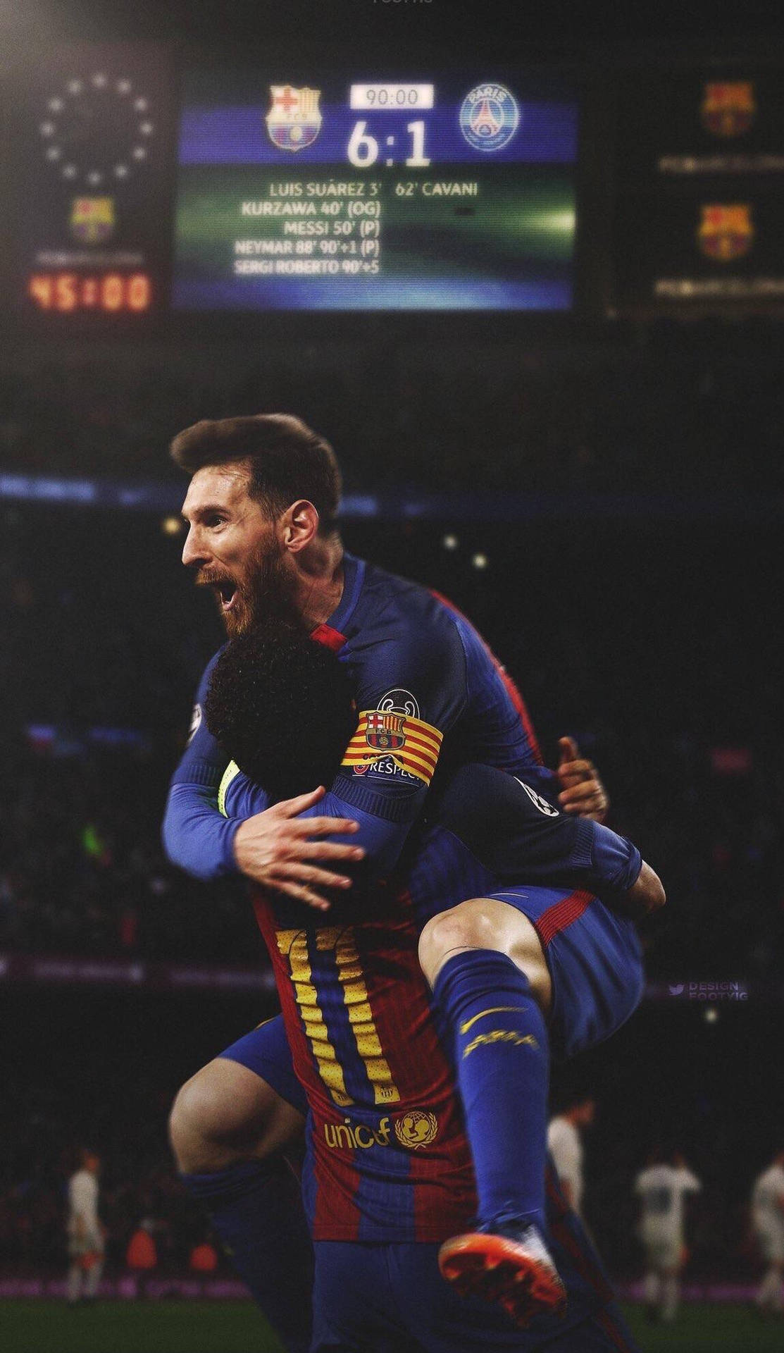 Happy Messi Hug PSG Wallpaper
