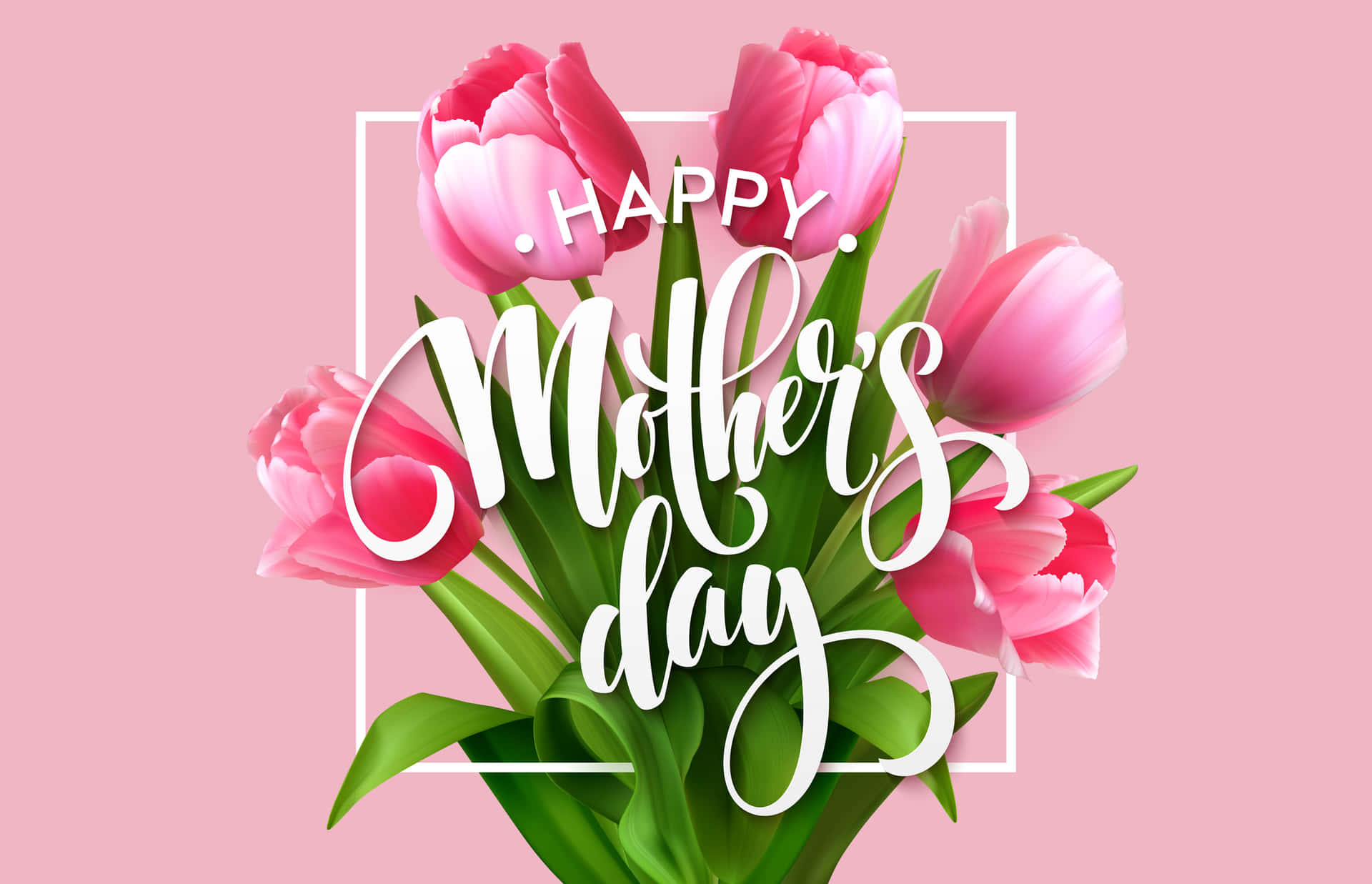 Glædelig mors dag med pink blomster og en ramme