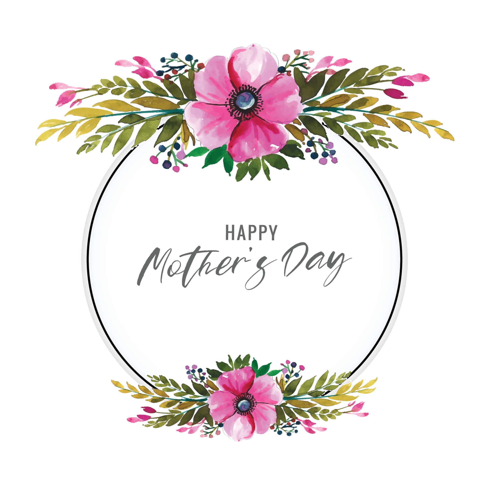 Happy Mothers Day Card With Flowers And Leaves