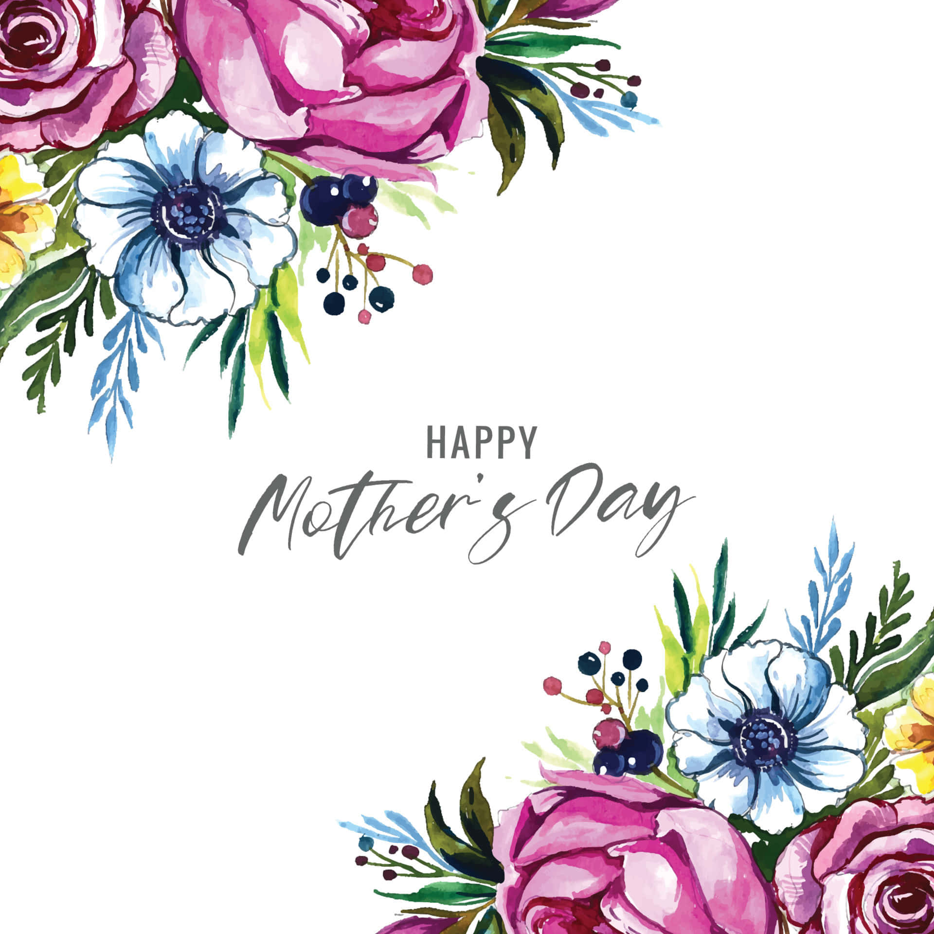 Happy Mother's Day Card With Watercolor Flowers