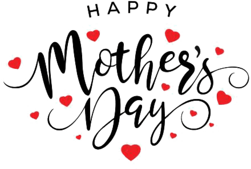 Happy Mothers Day Calligraphy Hearts PNG
