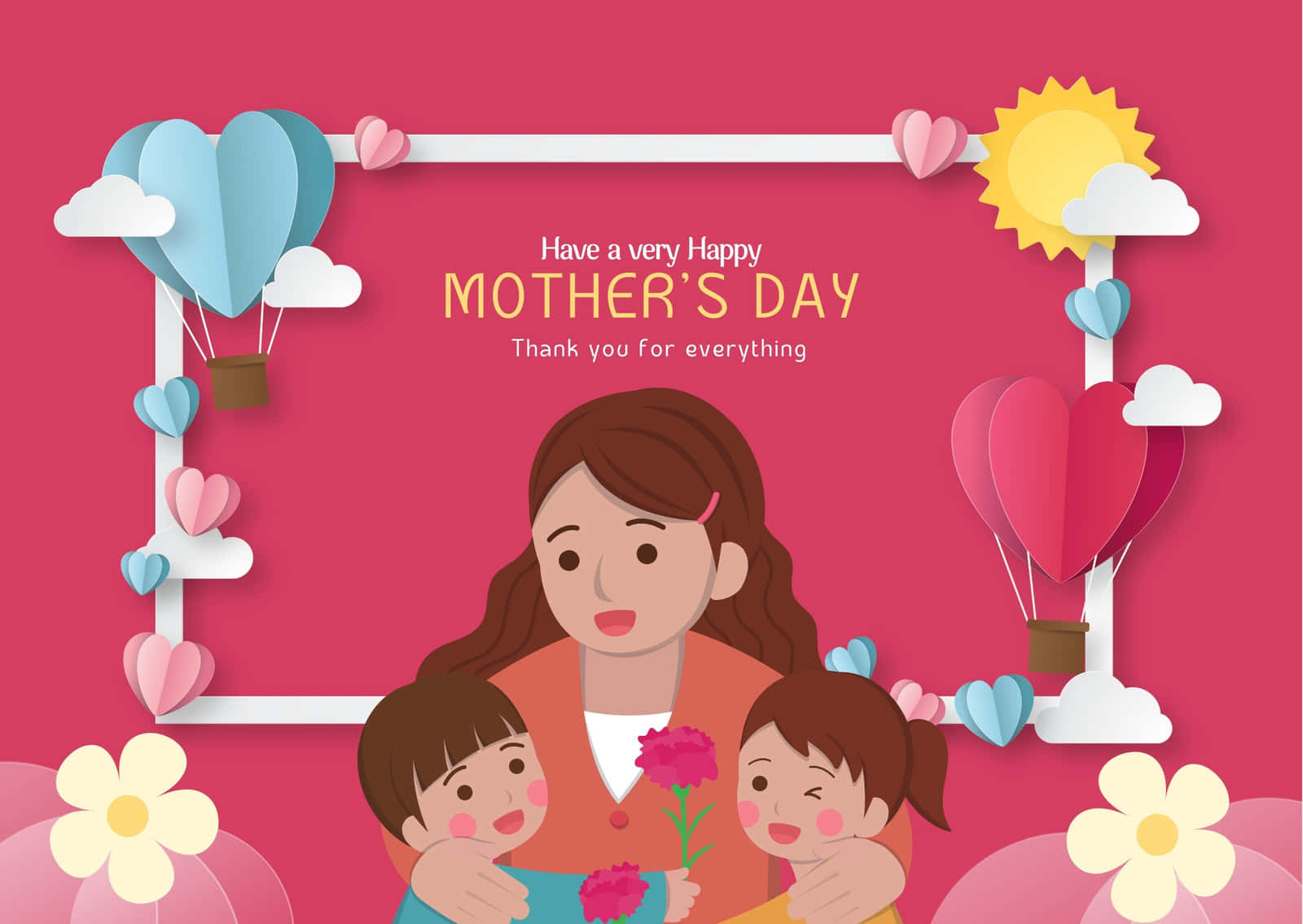 Bigliettodi Auguri Per La Festa Della Mamma Con Una Madre E I Suoi Figli Sfondo