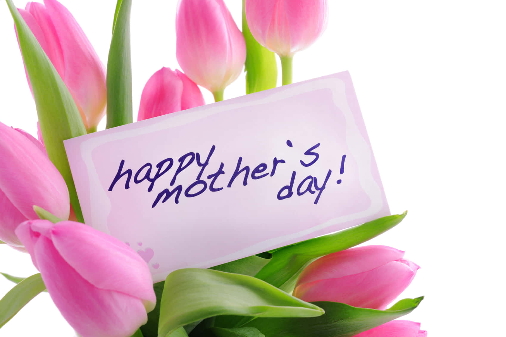 Ønsk den gladeste mor dag kort med rosa tulipaner Wallpaper