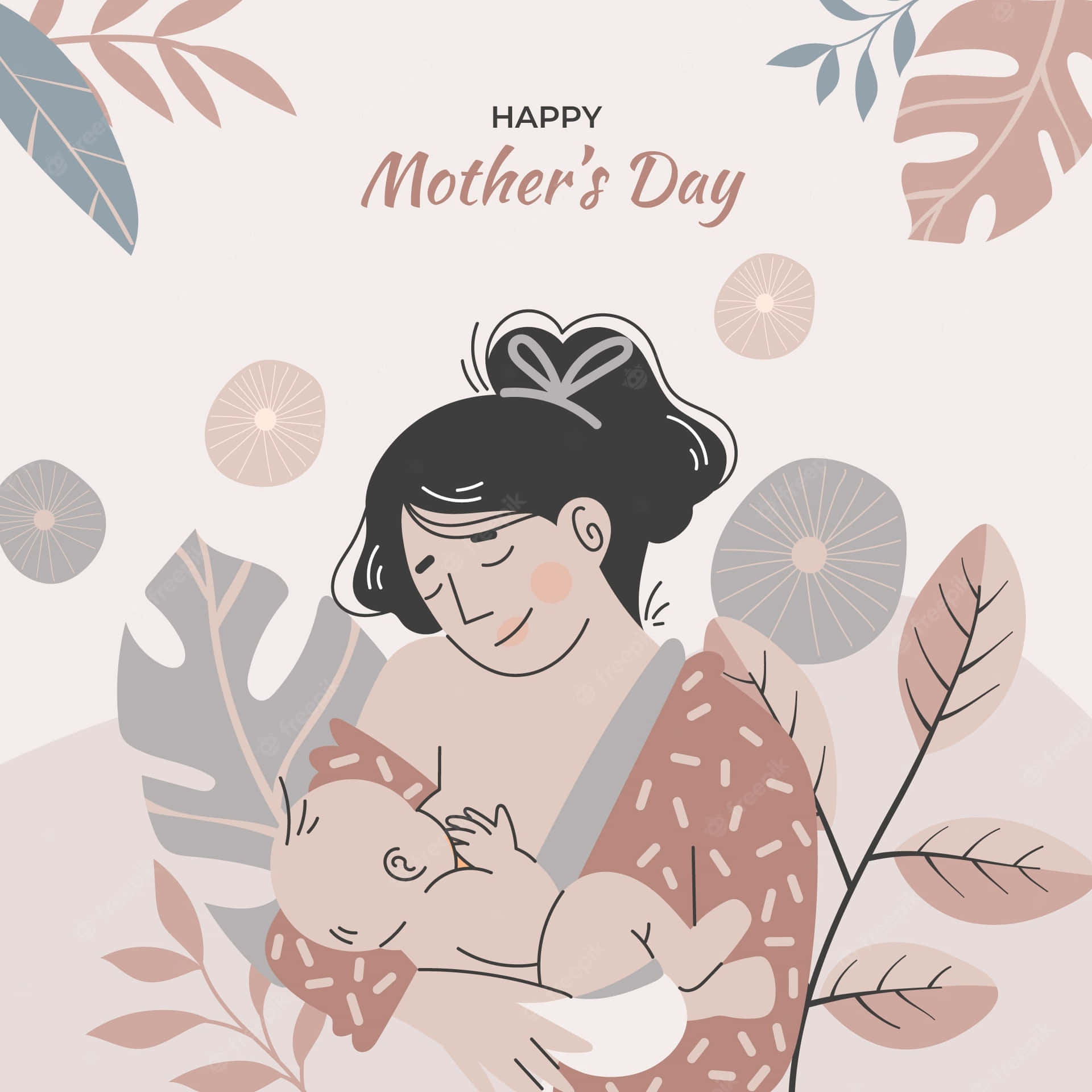 Happy Mother's Day Card With A Mother And Baby Wallpaper
