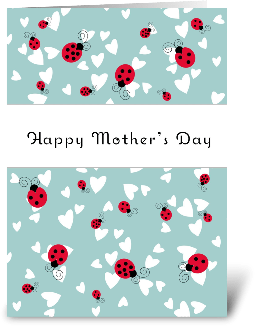 Happy Mothers Day Ladybug Heart Card PNG