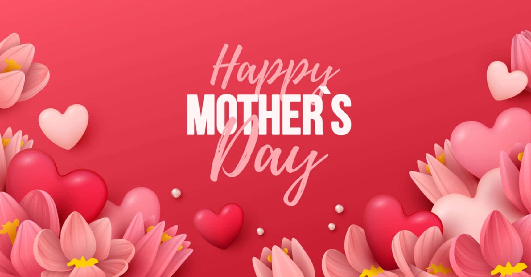 Happy Mother's Day Background With Pink Flowers And Hearts