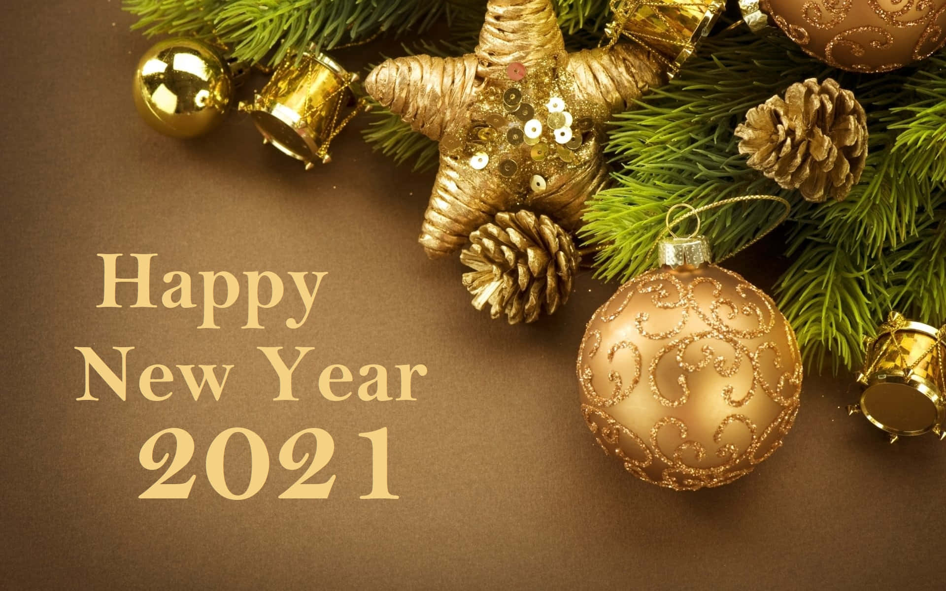 Feliceanno Nuovo 2021 Con Ornamenti Dorati E Rami Di Abete