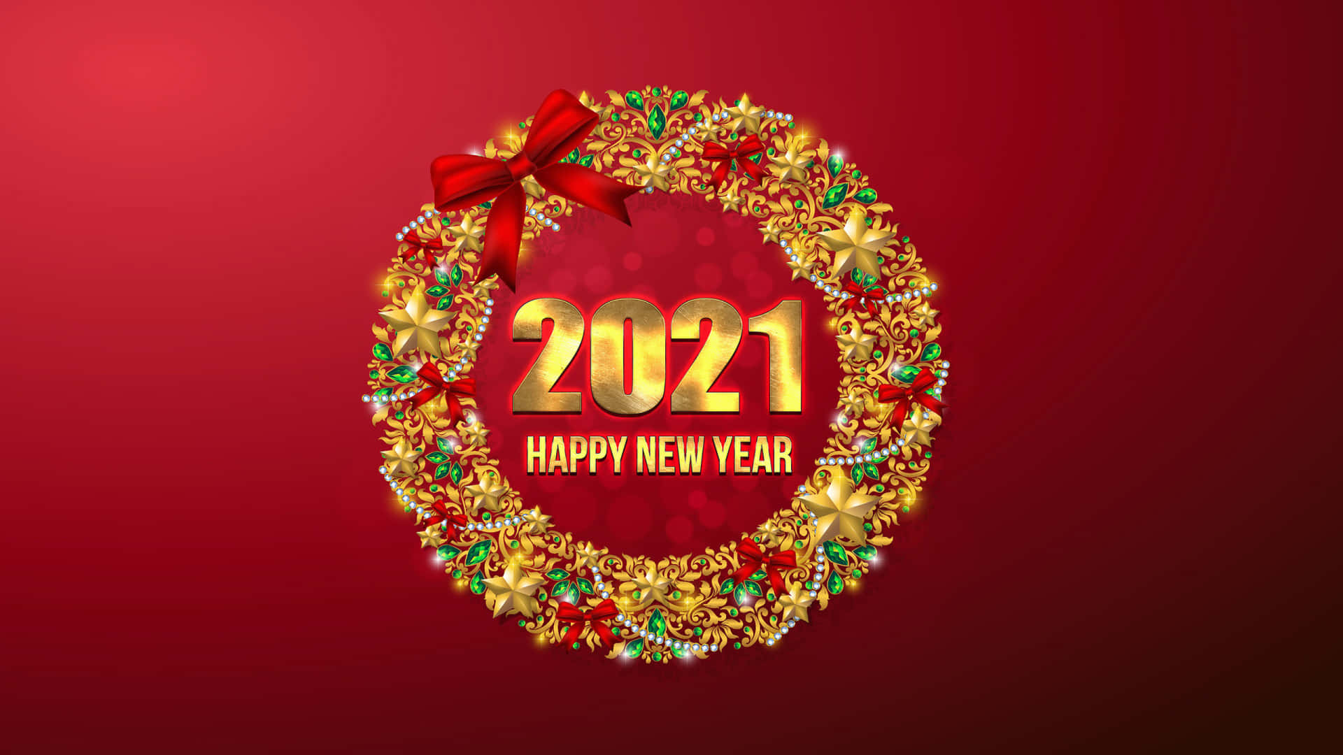 2021 Happy New Year Background With Golden Wreath