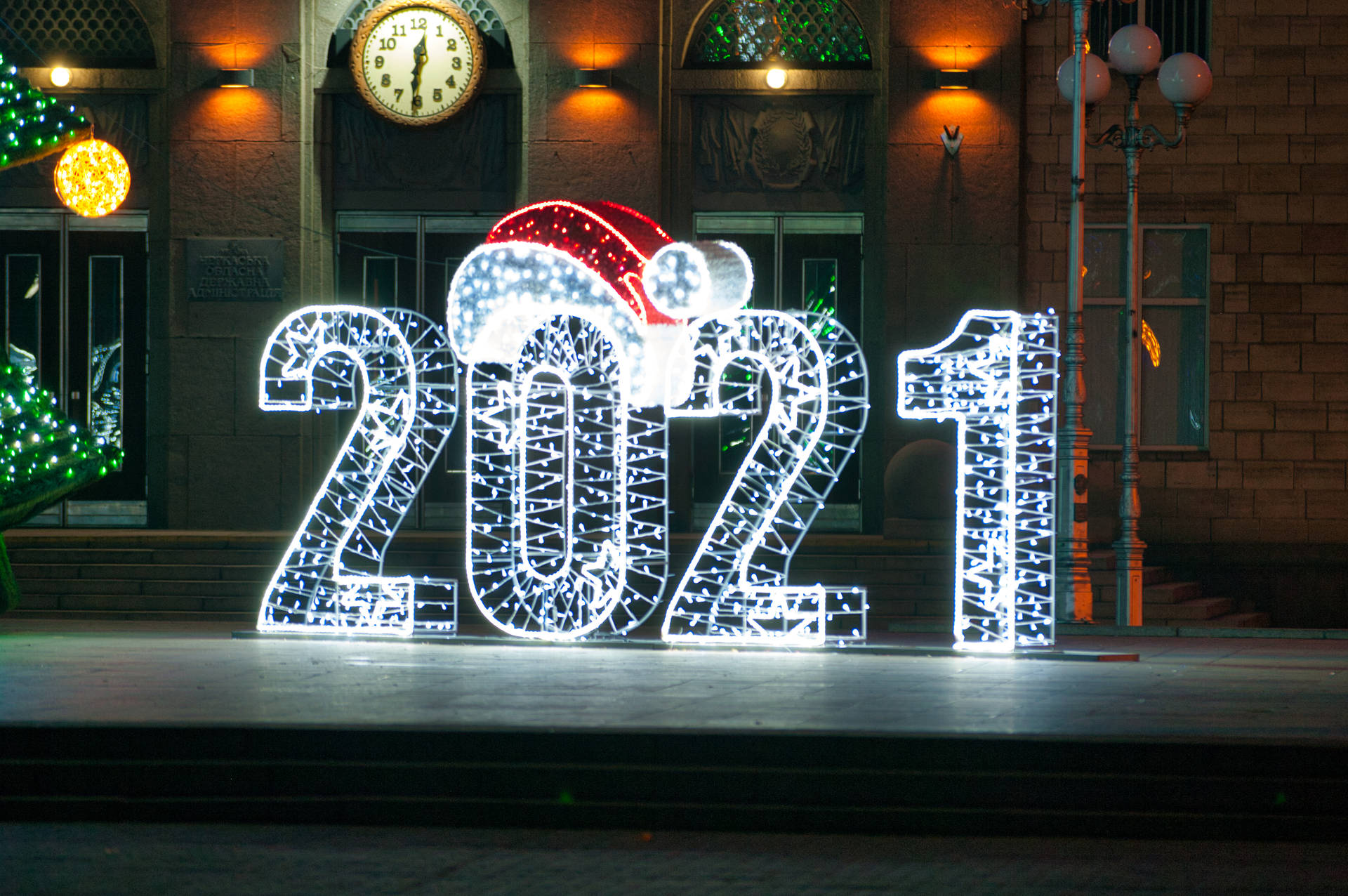 Felizaño Nuevo 2021 Luces De Navidad Fondo de pantalla