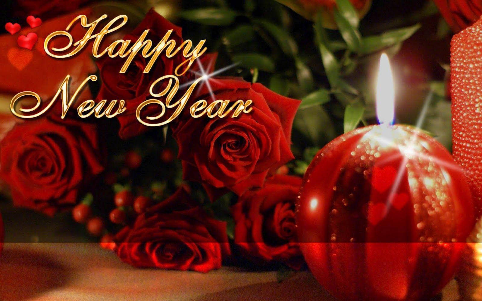 Happy New Year 2021 Greeting With Red Roses Wallpaper