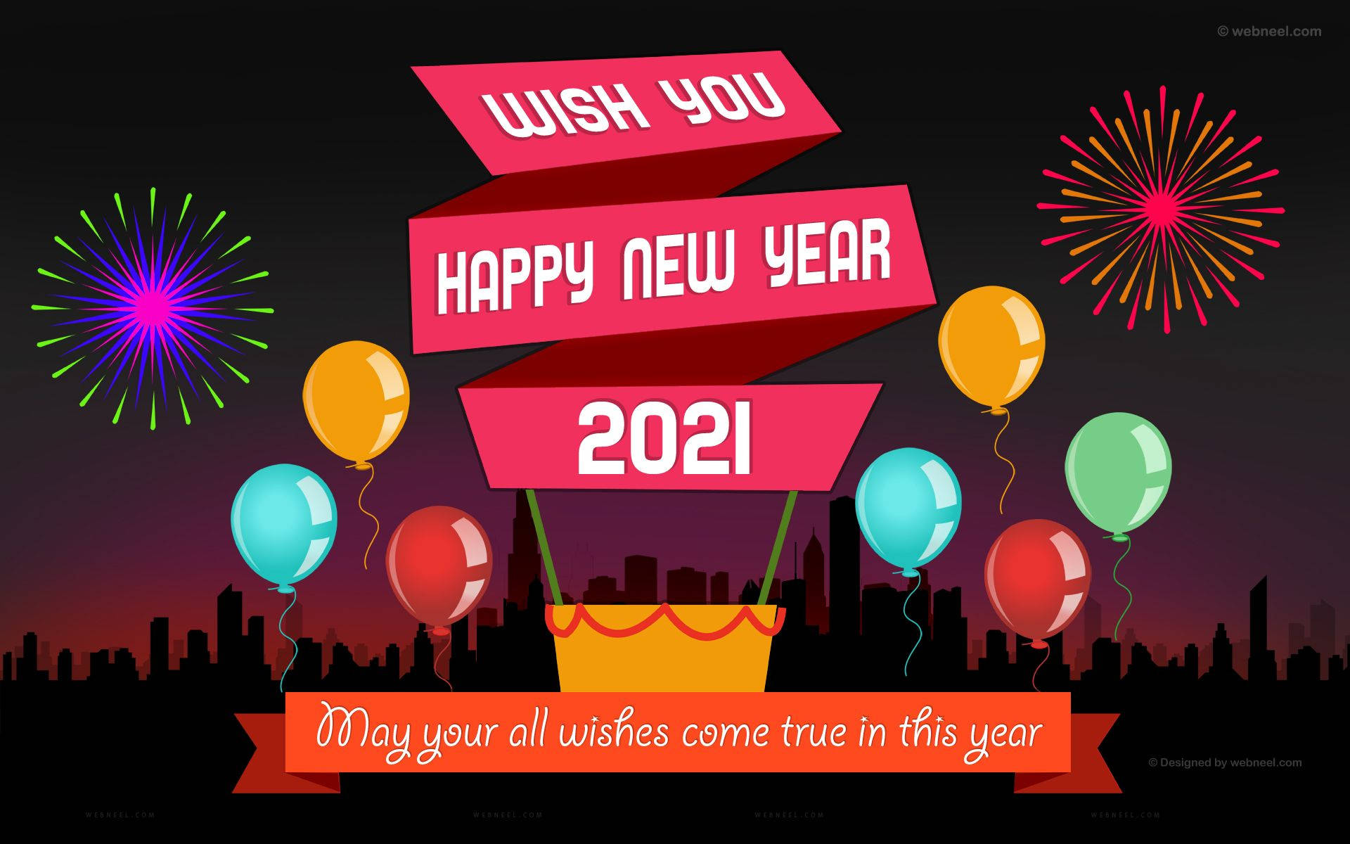 Glædelig nytår 2021 I Hottluftballon Wallpaper