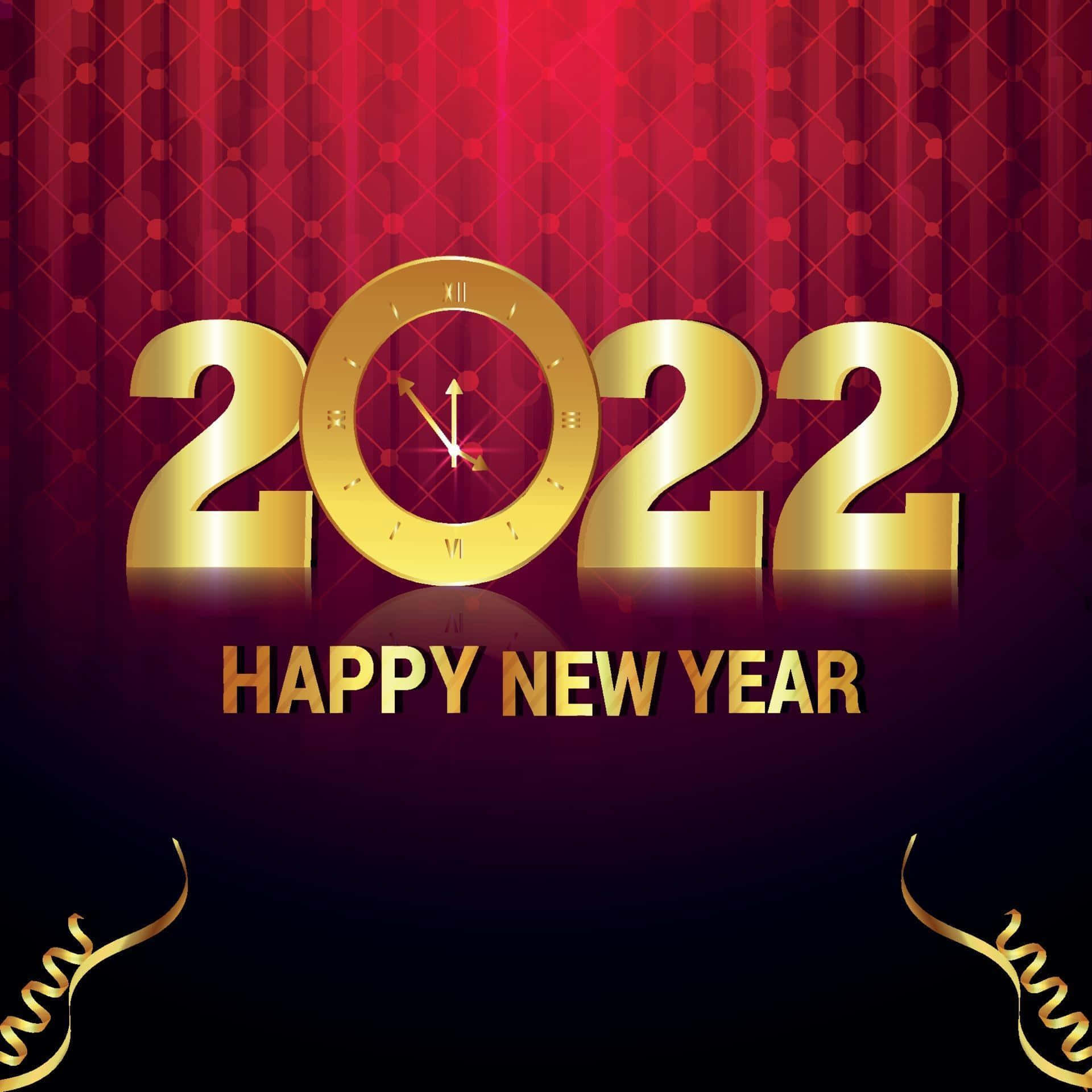 Happy New Year 2020 With Golden Clock And Red Background