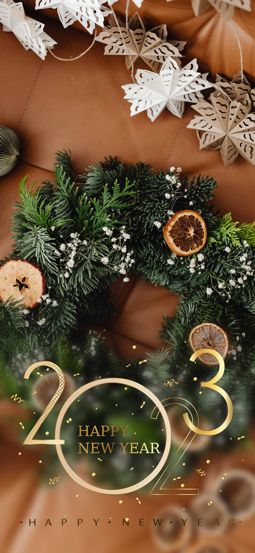 Happy New Year 2023 Holiday Wreath Wallpaper