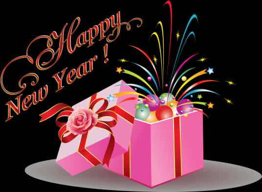 Happy New Year Celebration Gift Box PNG