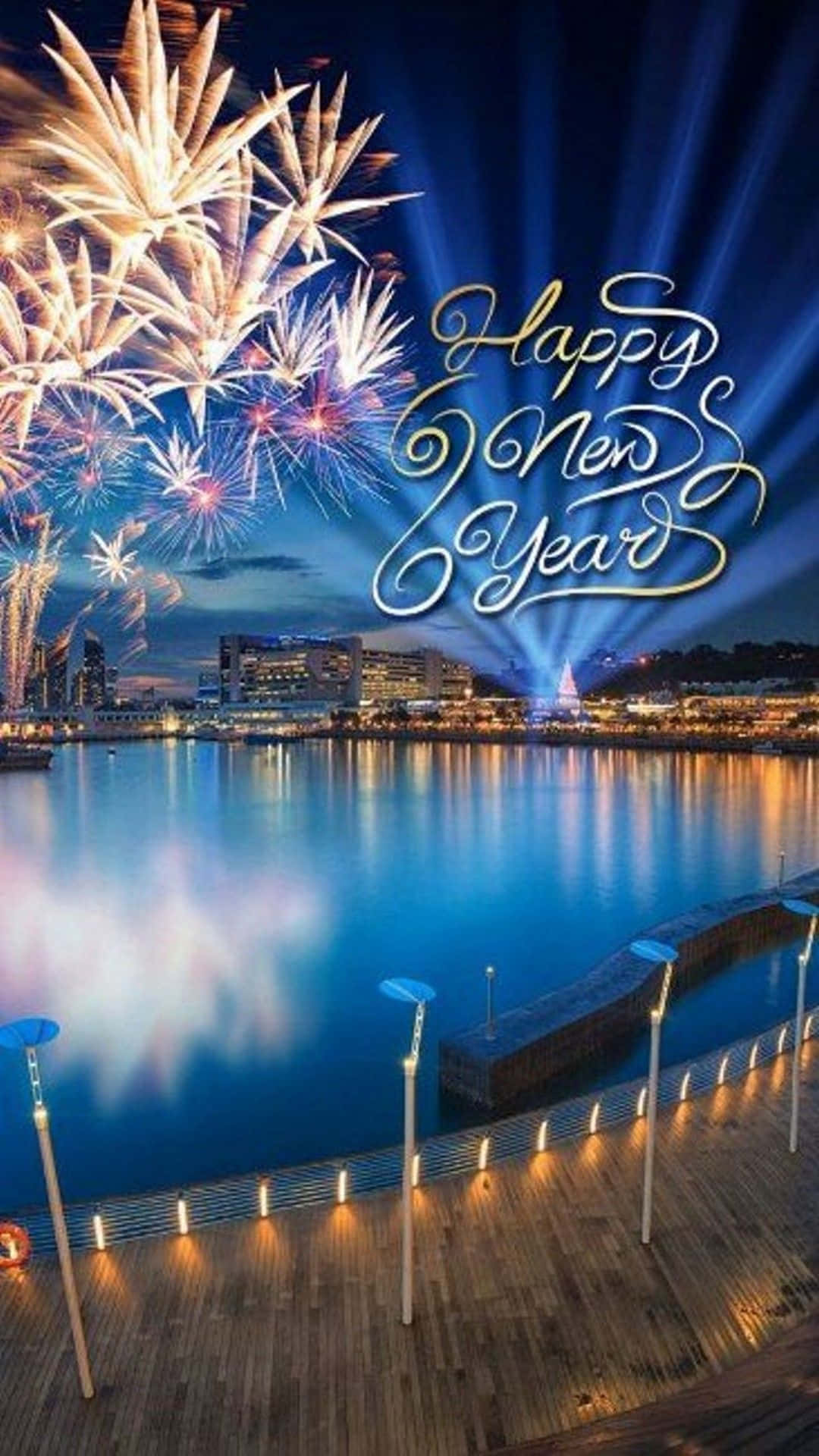 Happy New Year With Fireworks Iphone Wallpaper