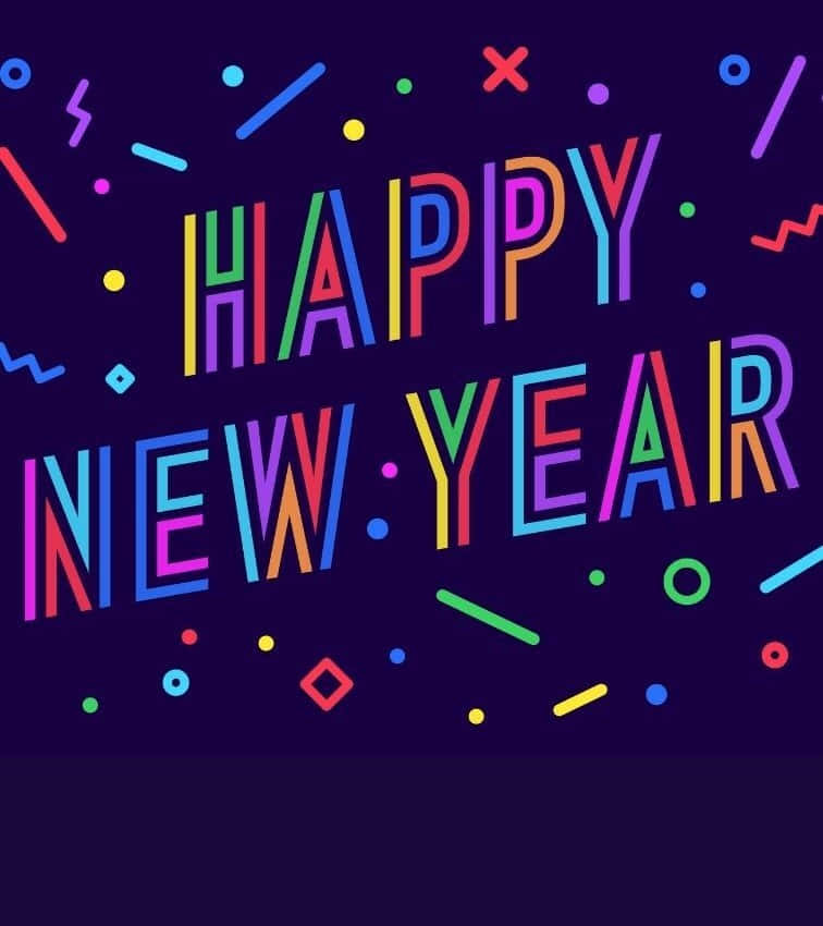 Happy New Year Greeting Card With Colorful Shapes Wallpaper