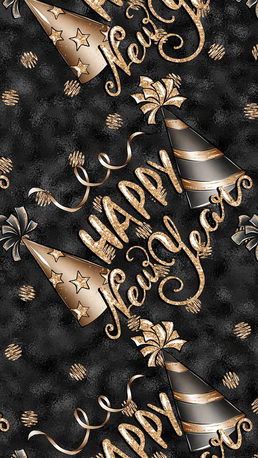 Happy New Year Gold And Black Pattern Wallpaper