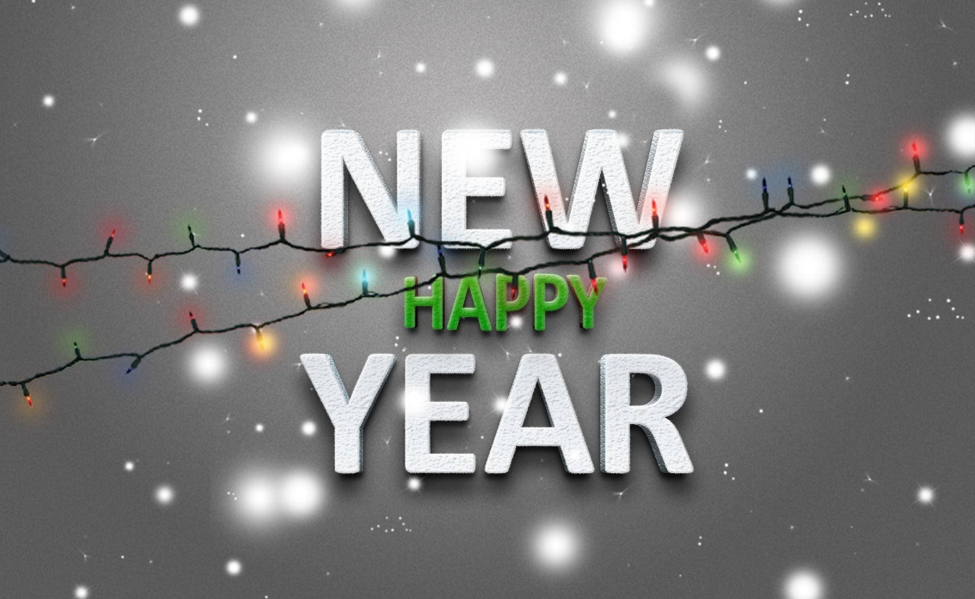 Happy New Year With Snow And Lights Wallpaper