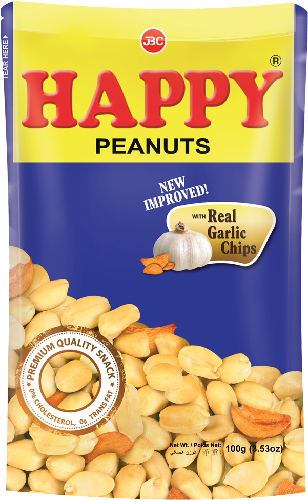 Happy Peanuts Garlic Chips Packaging PNG