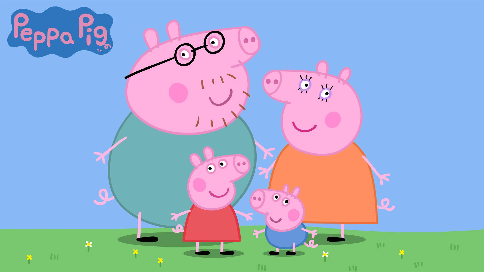 Peppa Pig En Haar Familie Genieten Samen Achtergrond