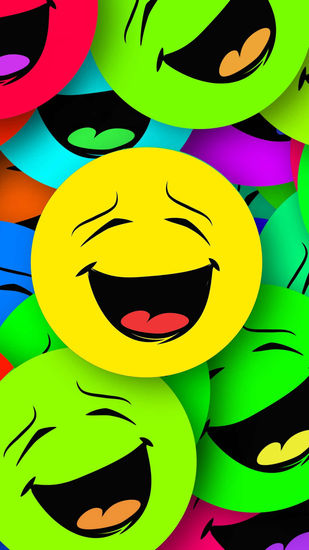 En gruppe af farverige emoticons med forskellige ansigter Wallpaper