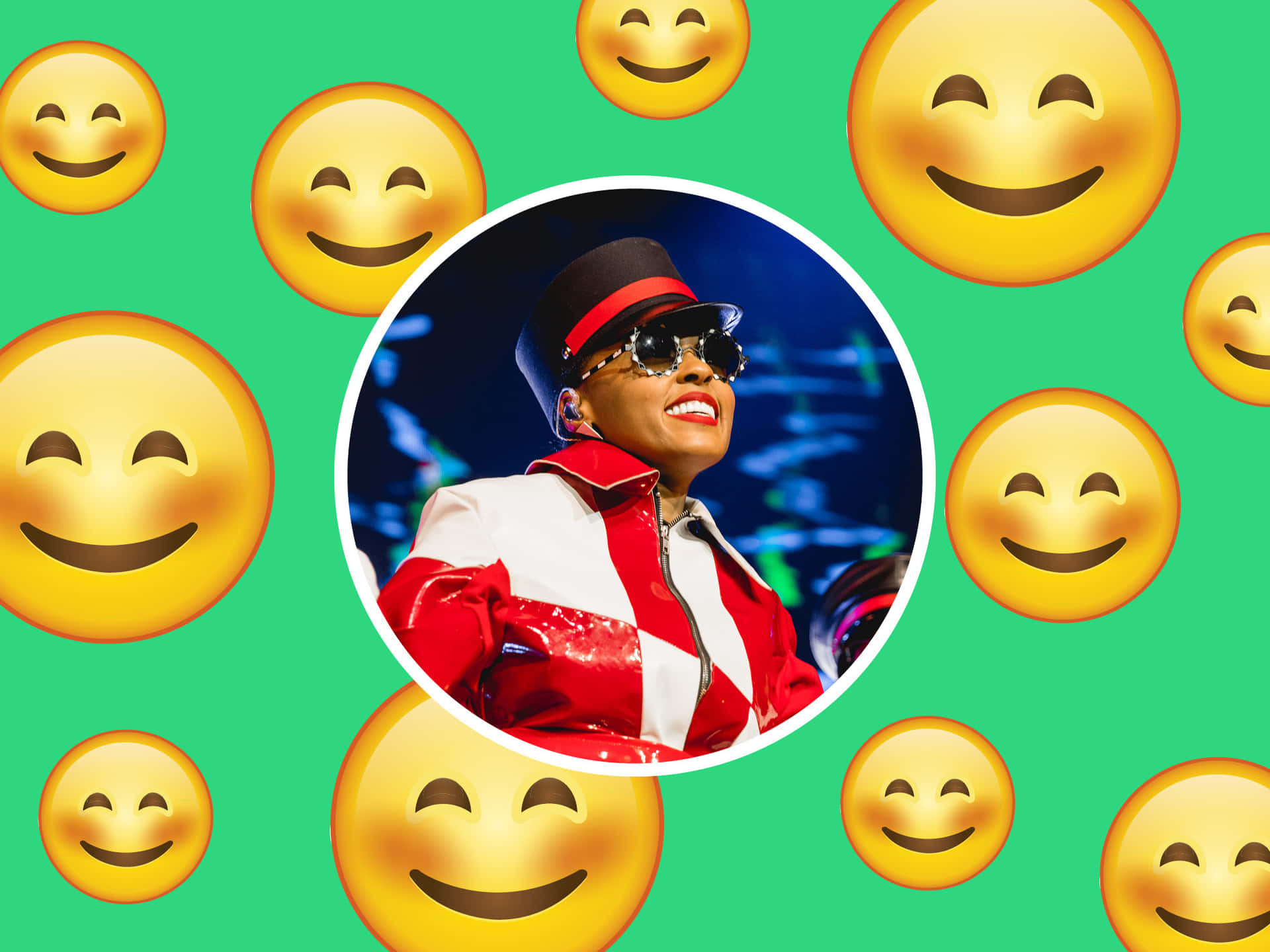 Glade Emojis og Kvinde i rød Cosplay billede tapet