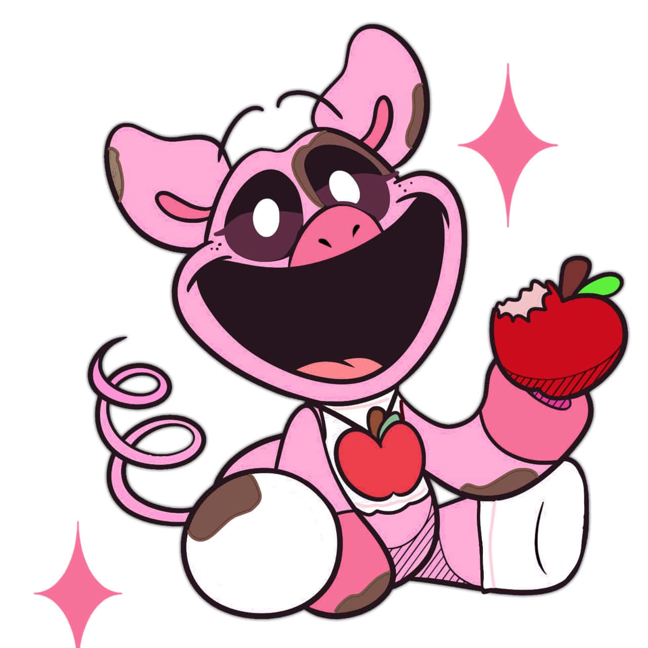 Happy Pink Cow With Apples Wallpaper