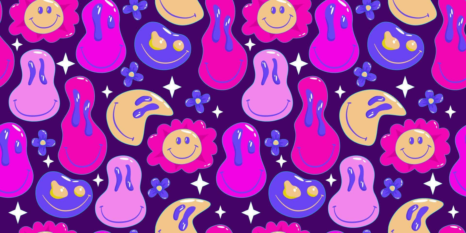 Happy Pyschedelic Y2k Seamless Aesthetic Trippy Smiley Face Wallpaper