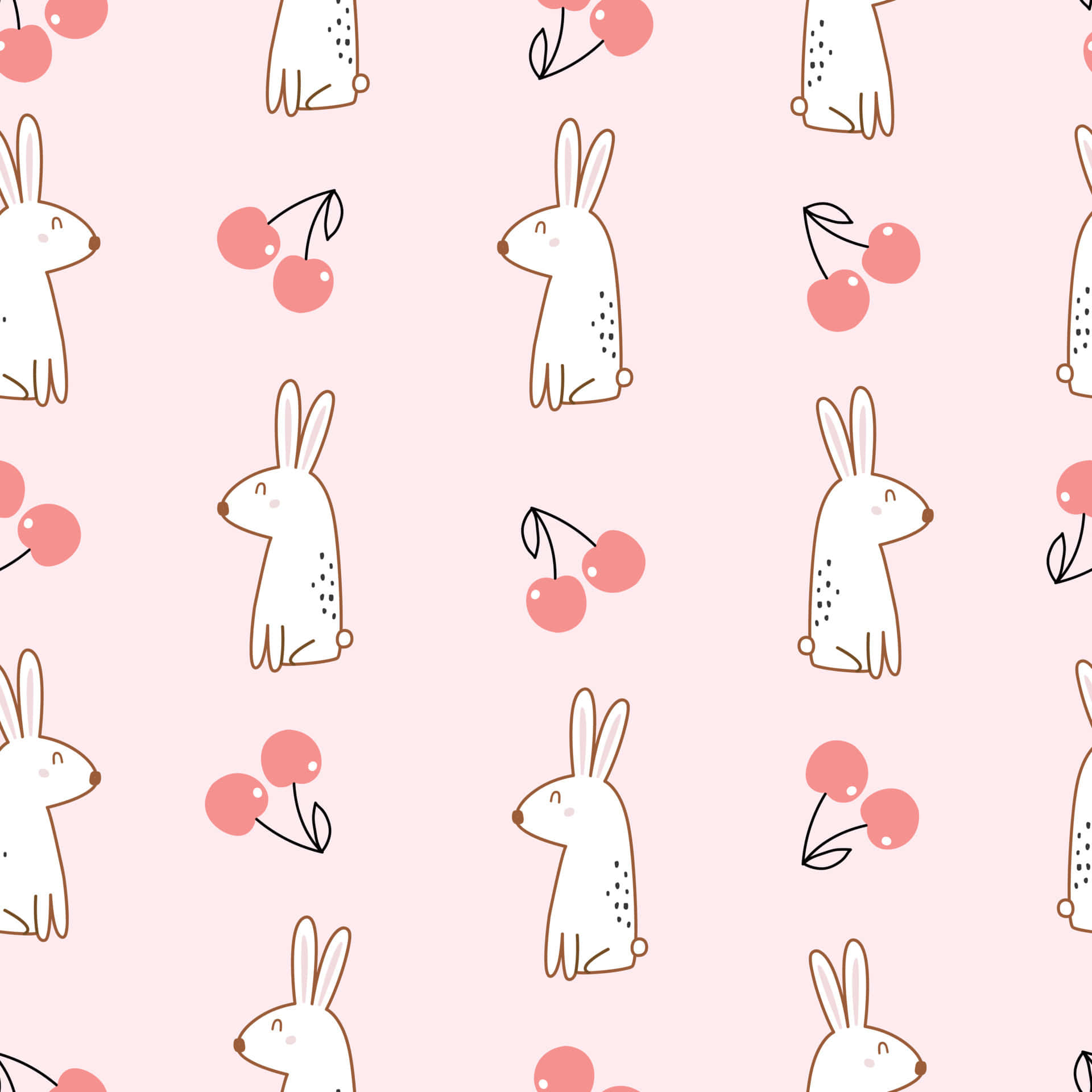 Glade Kanin Med Pink Kærlige Kirsebær Mønster Wallpaper