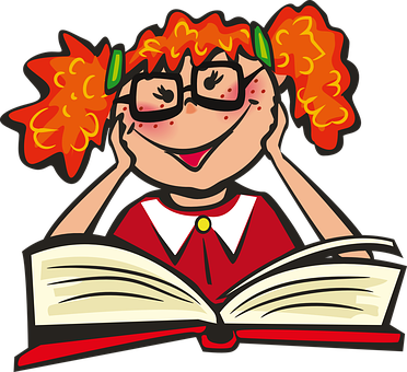 Happy Redhead Girl Reading Book PNG