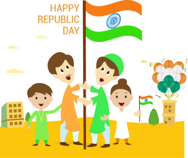 Happy Republic Day Celebration Cartoon PNG