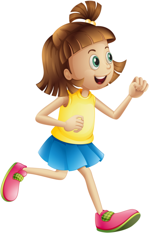 Happy Running Girl Cartoon PNG