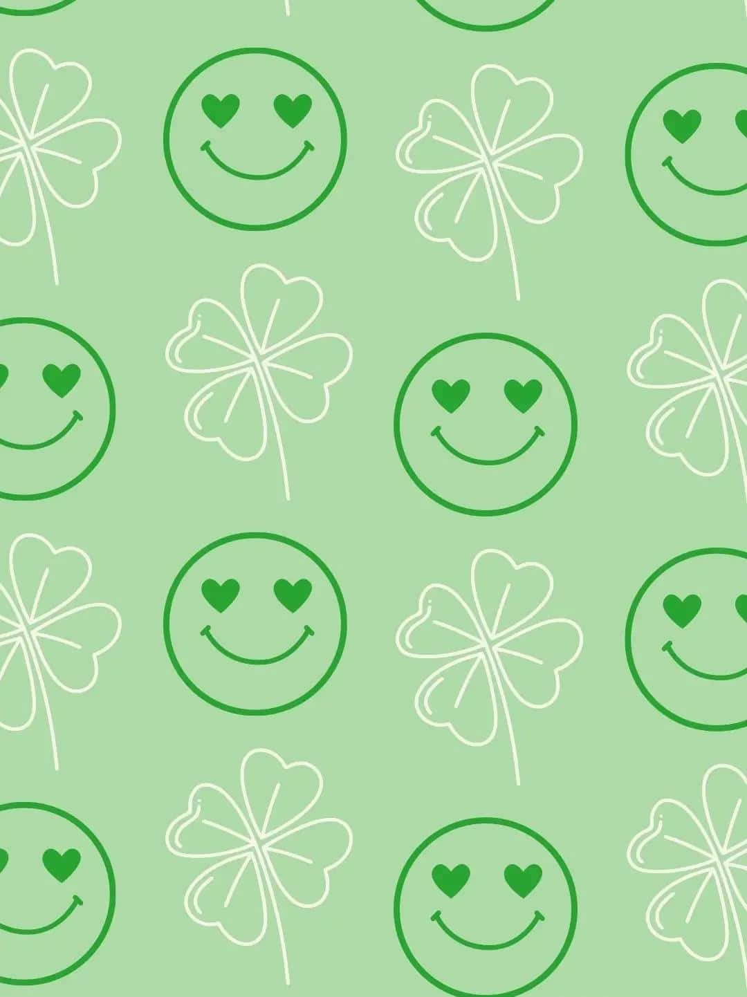 Happy Shamrock Pattern Green Background Wallpaper