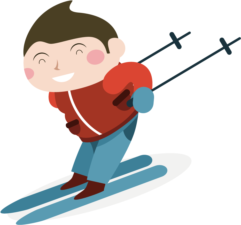 Happy Skier Cartoon Clipart PNG