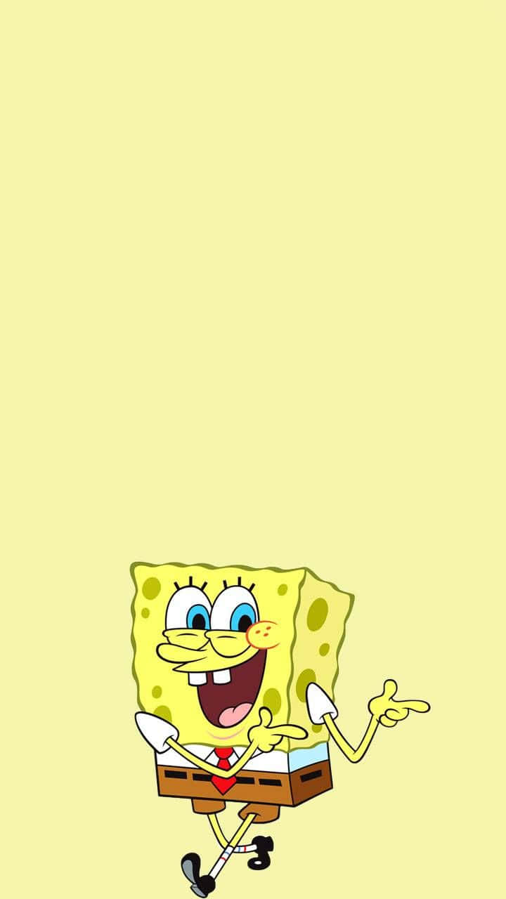 Happy Sponge Character Yellow Background Wallpaper