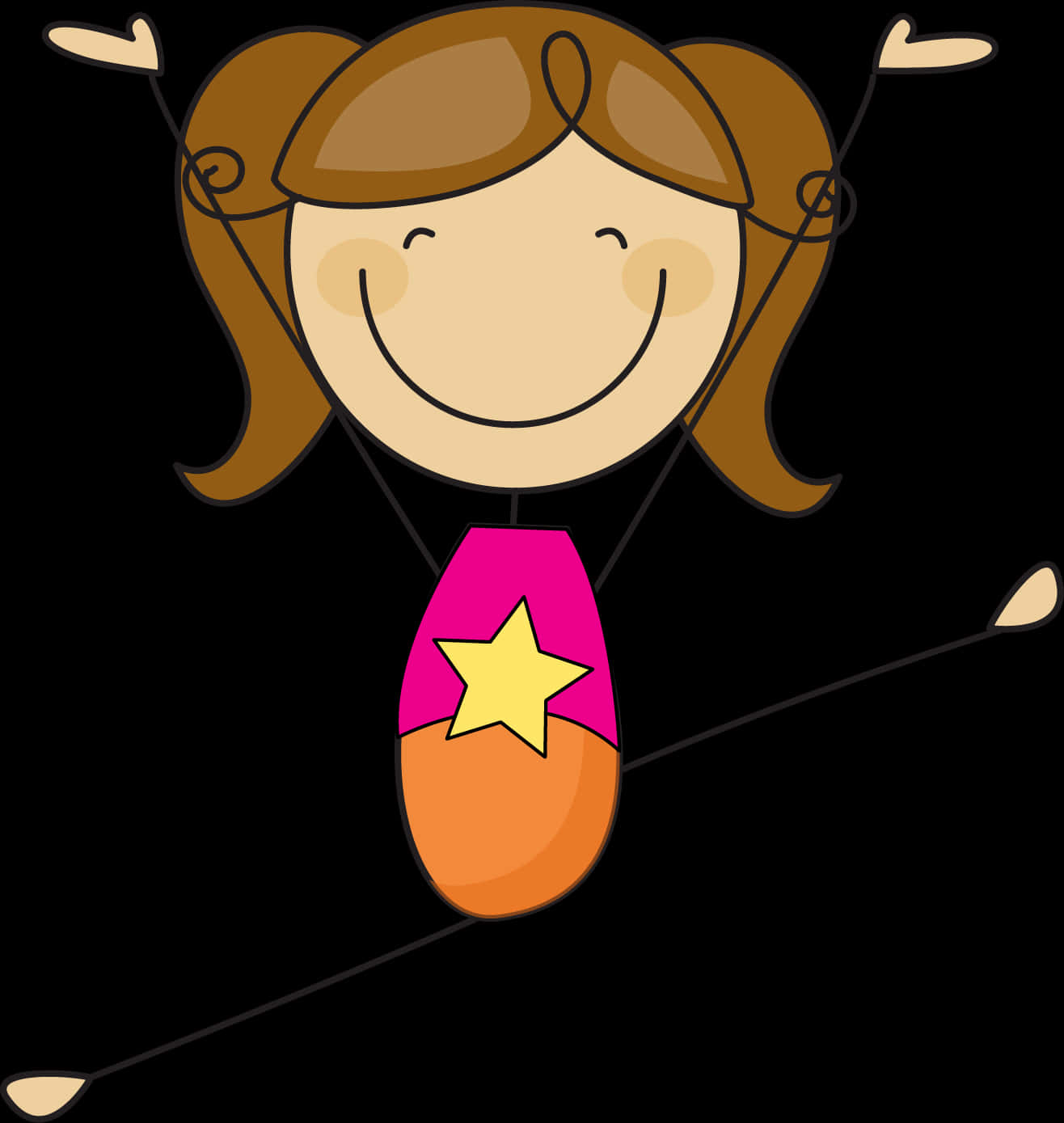 Happy Stick Figure Girlwith Star Balloon PNG