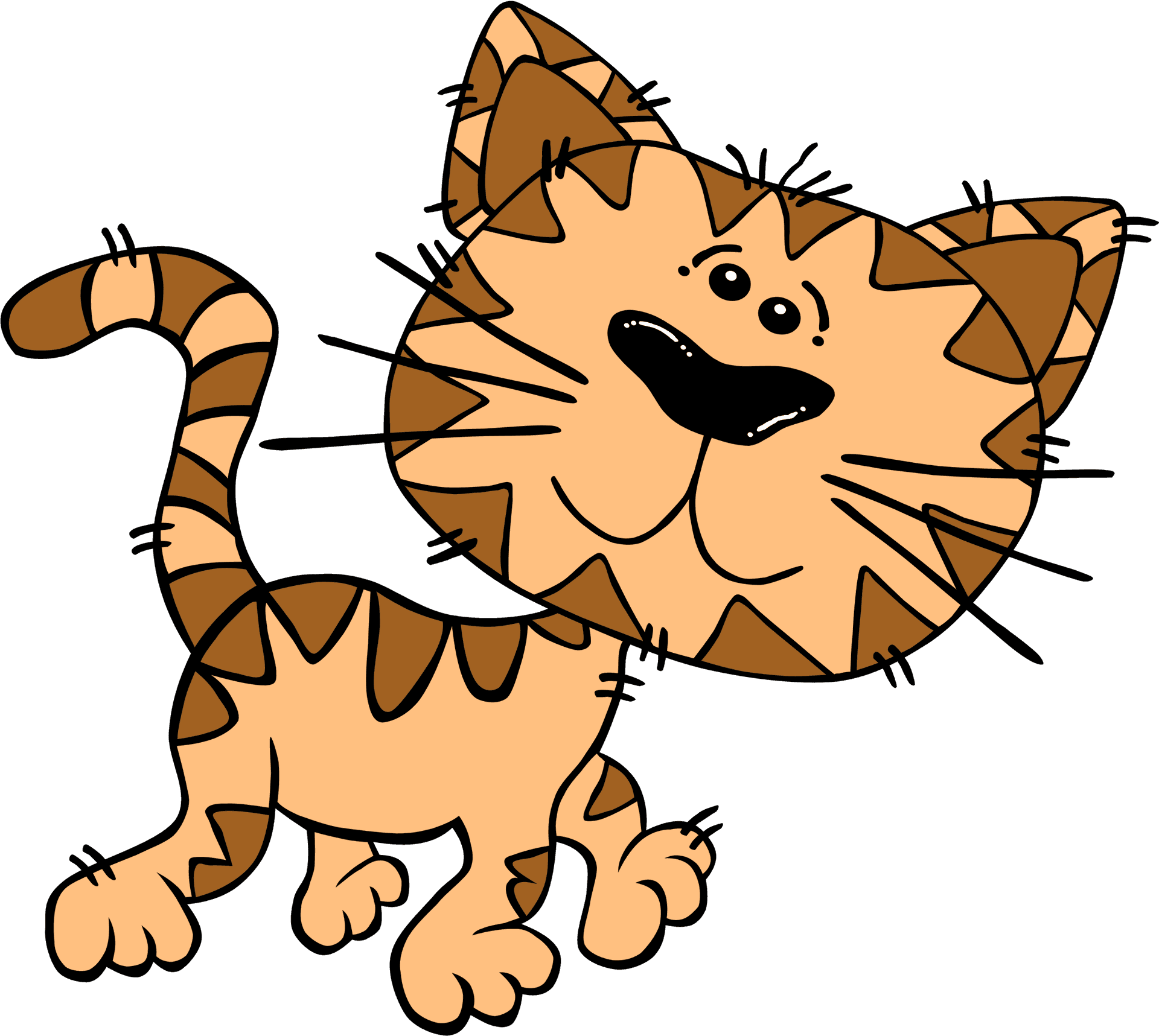 Happy Striped Cartoon Cat PNG