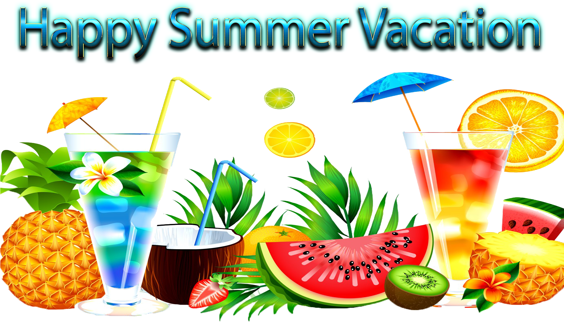 Happy Summer Vacation Tropical Drinksand Fruits PNG