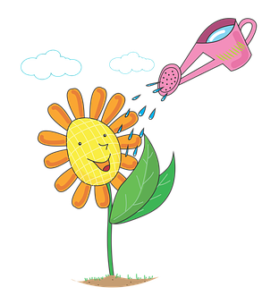 Happy Sunflower Being Watered PNG