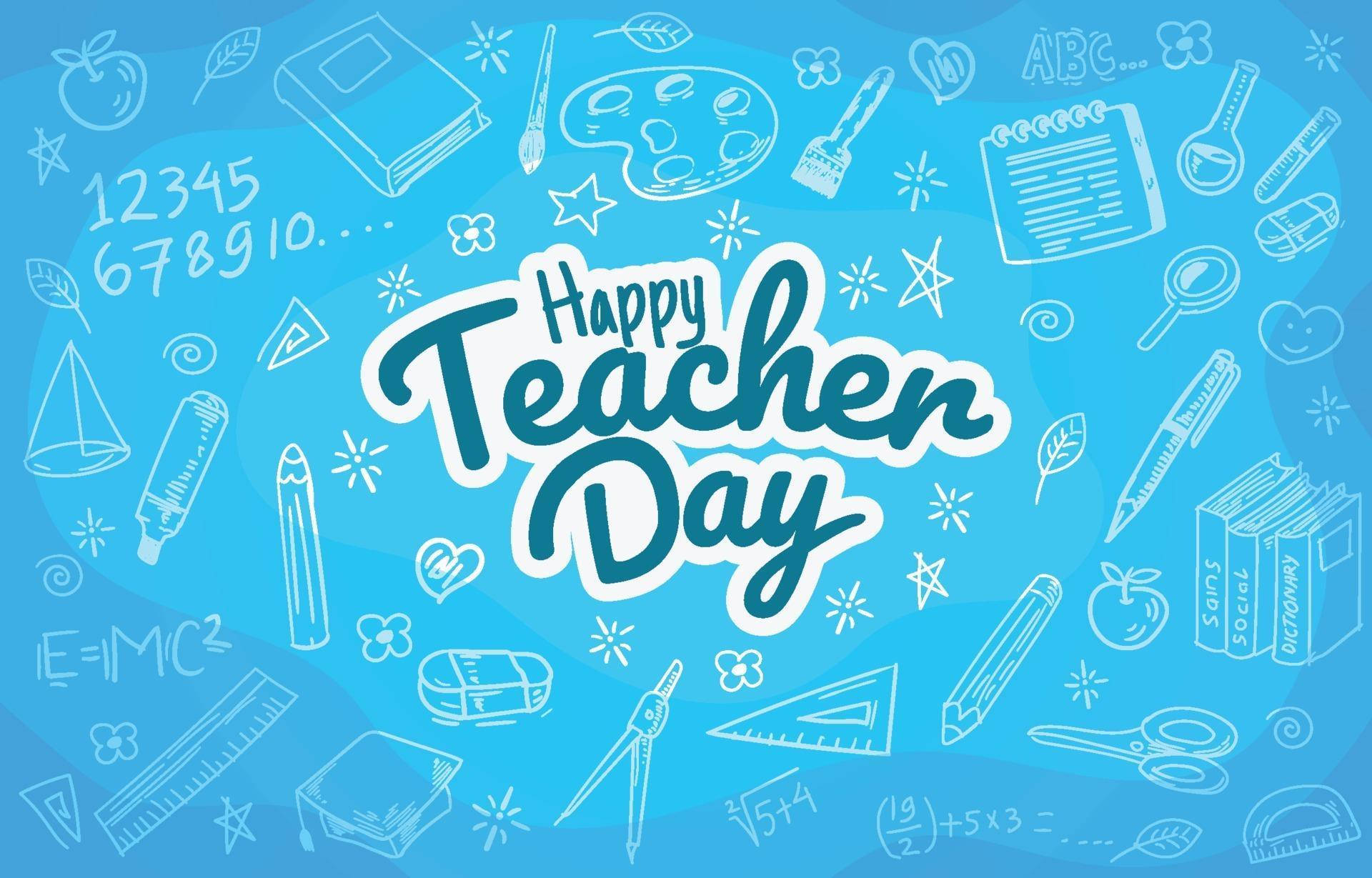 Happy Teachers' Day Blue Pattern Wallpaper