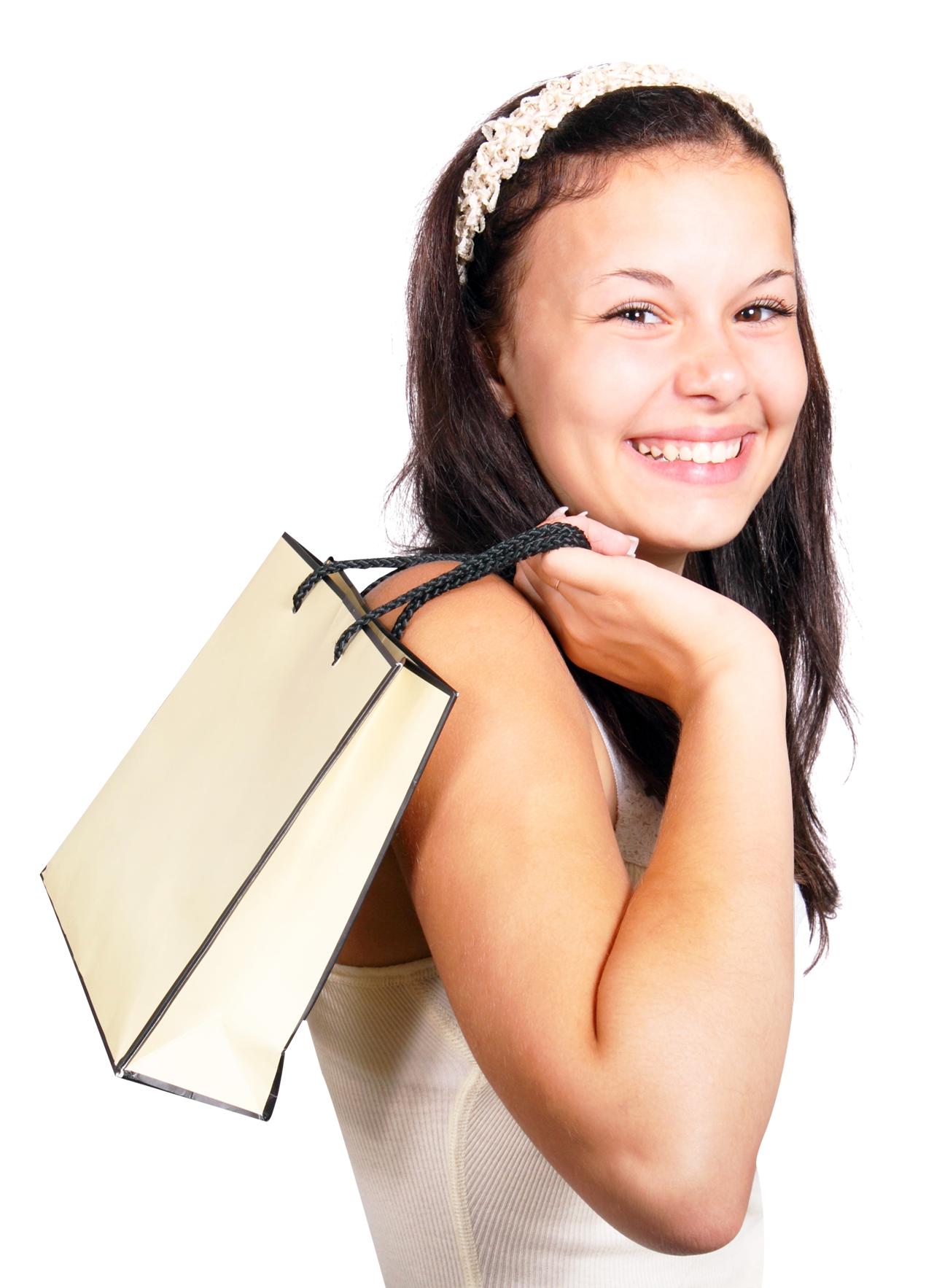 Happy Teen Girl Shopping Bag PNG