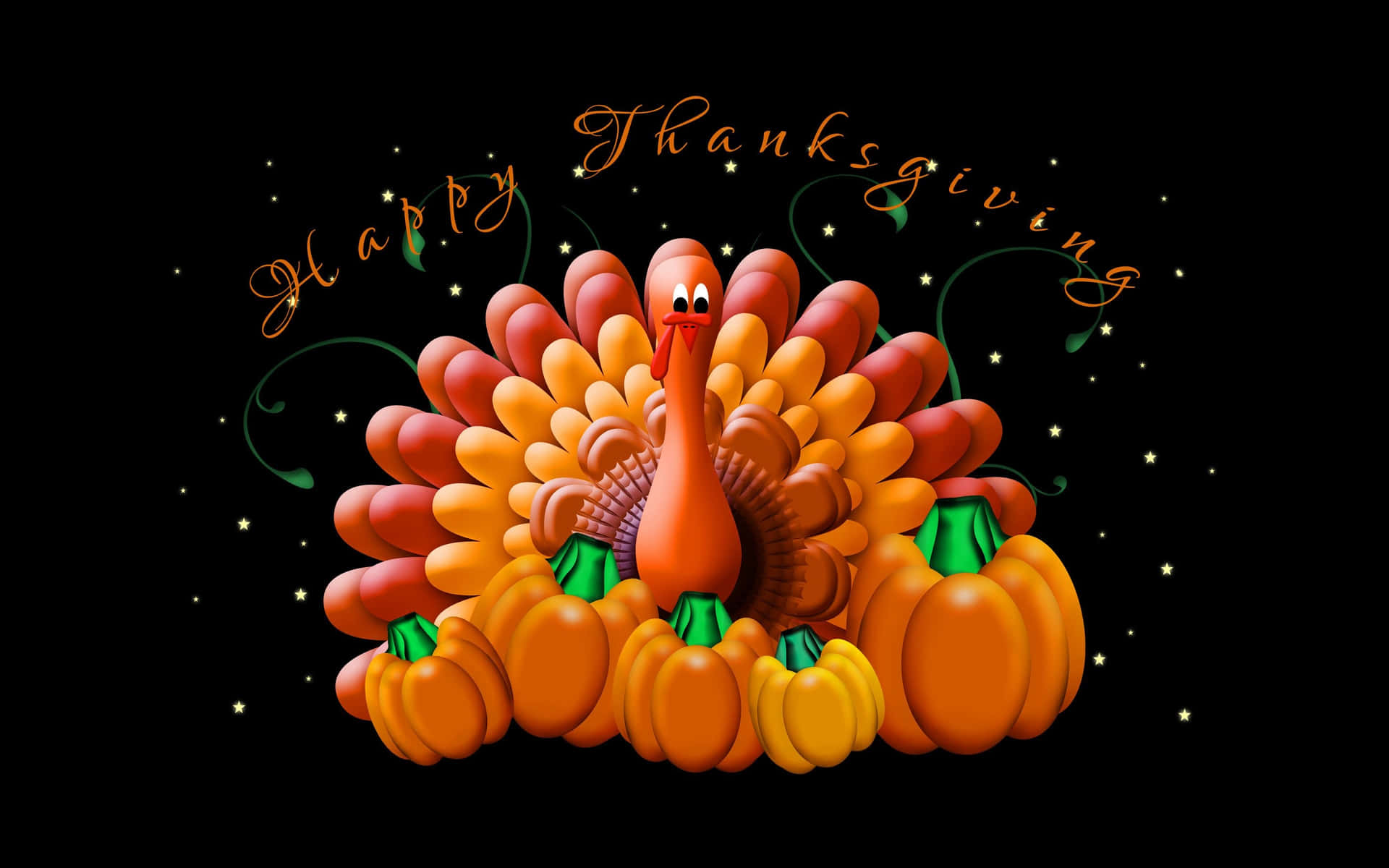 Happy Thanksgiving Animated Turkey With Pumpkins Wallpaper