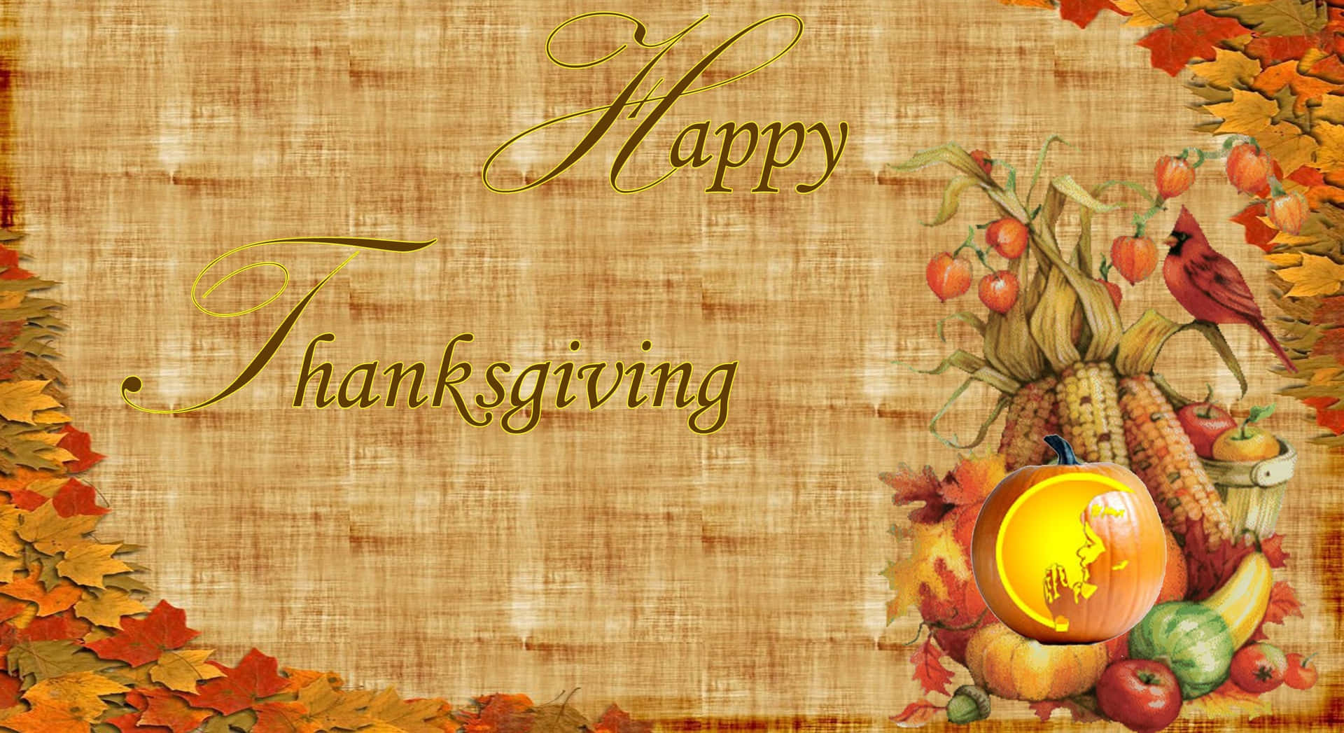 Happy Thanksgiving Greeting On Brown Parchment Wallpaper
